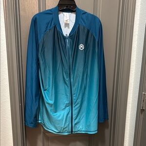 Teal-Blue Gradient Zip-Up Swim Rashguard